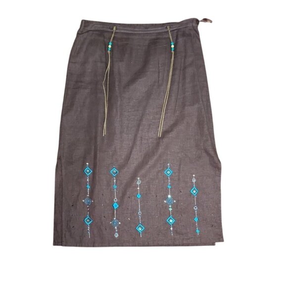 REQUIREMENTS Petite Solid All Brown Embroidered Beaded Skirt Set Womens PM - Picture 4 of 11